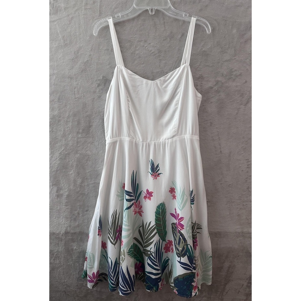 Old Navy Dress Womens Medium White Palm Print Tropical Fit & Flare Sundress